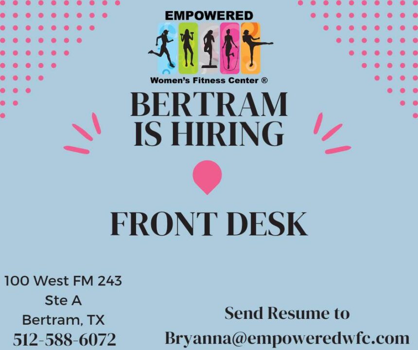 front desk position available in bertram, TX